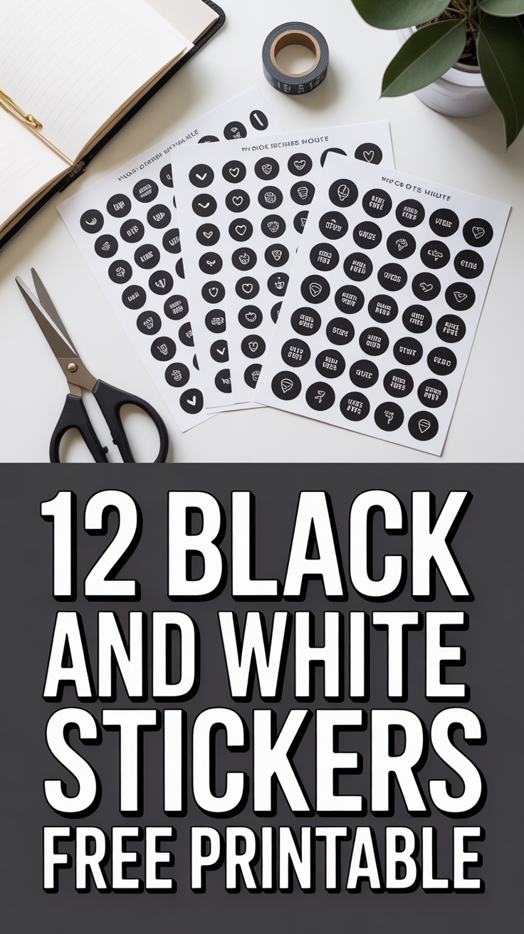 🖤 12 Black And White Stickers Free Printable