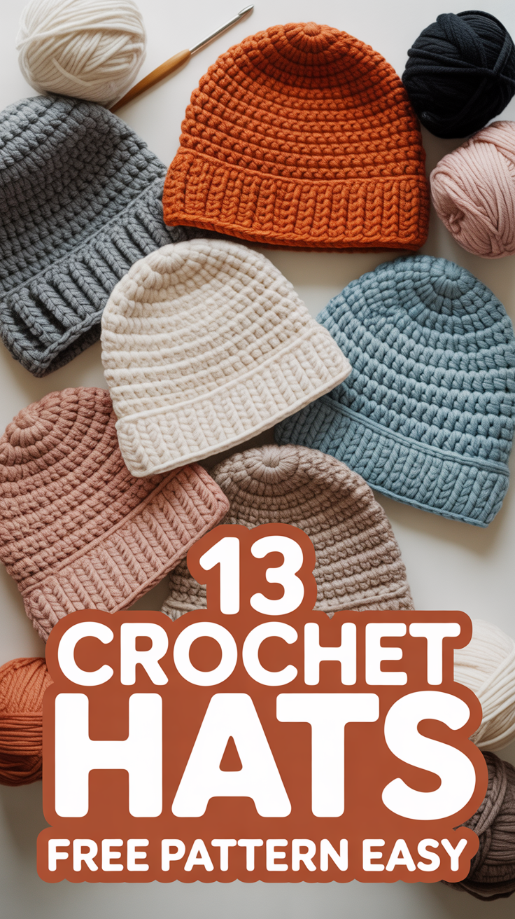 🧶 13 Crochet Hats Free Pattern Easy