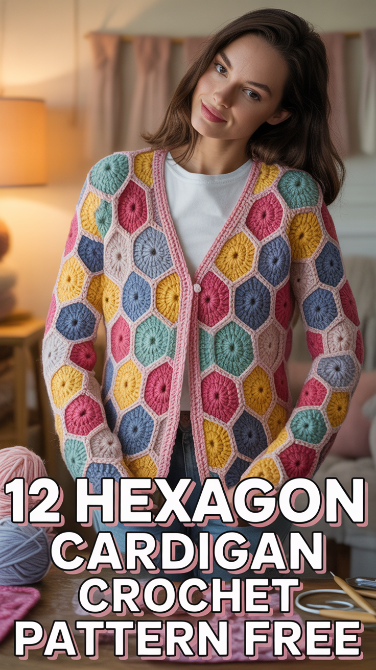 🧶 12 Hexagon Cardigan Crochet Pattern Free