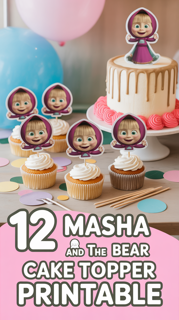 🎂 12 Masha And The Bear Cake Topper Printable