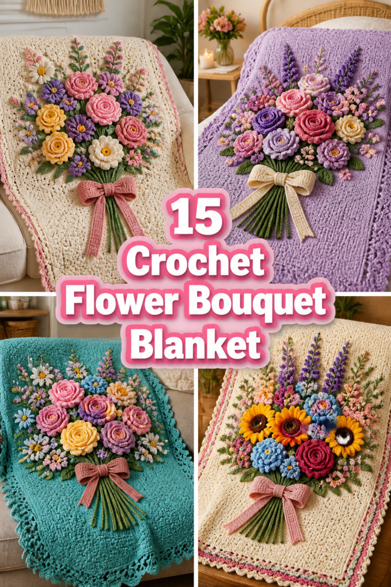 💐 15 Crochet Flower Bouquet Blanket