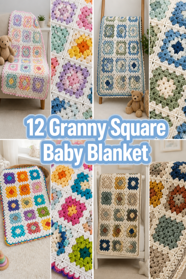 🧶 12 Granny Square Baby Blanket