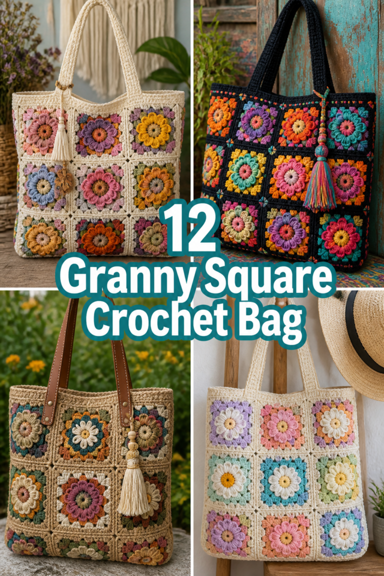 🧶 12 Granny Square Crochet Bag