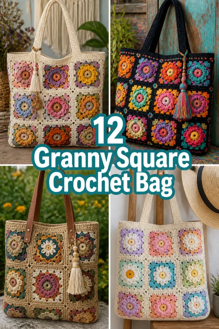 🧶 12 Granny Square Crochet Bag