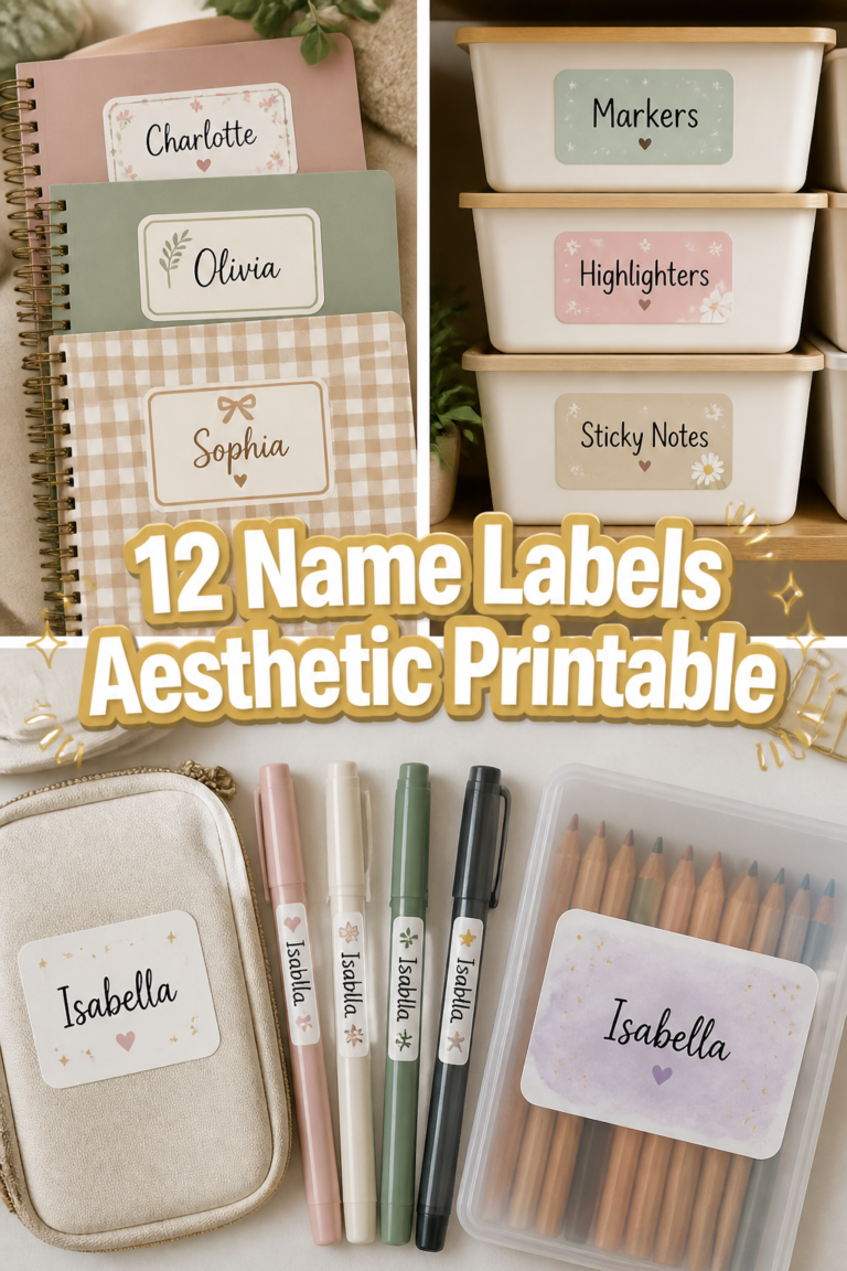 🏷️ 12 Name Labels Aesthetic Printable